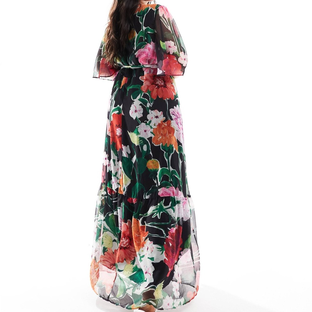 Floral Maxi Dress - Black with Multicolor Floral Print - Picture 2 of 7